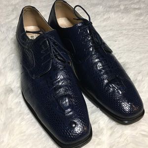 Bolano Men’s Faux Alligator Print Oxfords - Navy